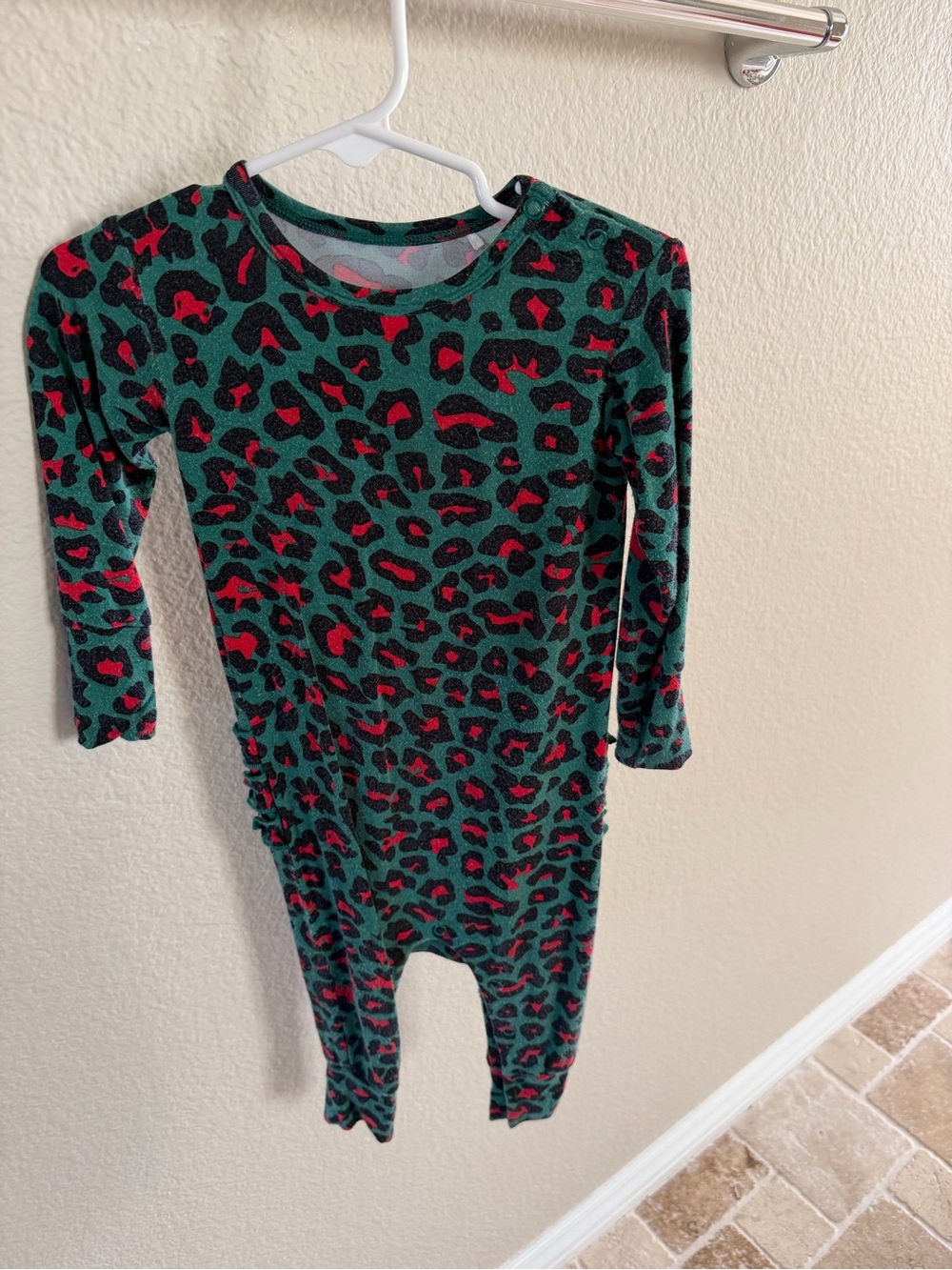 Posh Peanut Green and Red Leopard Print Footed One-Piece